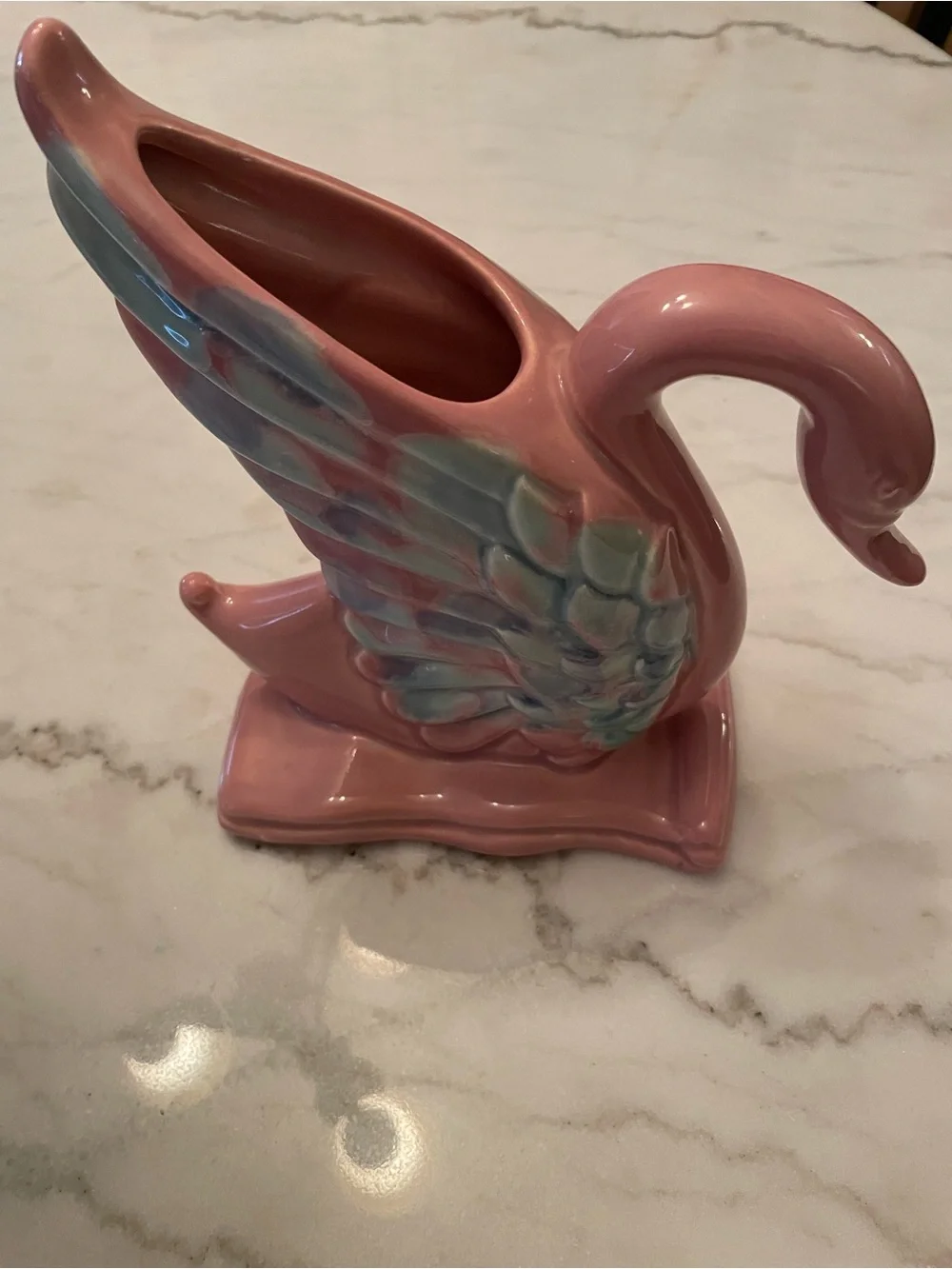 Vintage Royal Haeger R-430 Pink Blue Agate Swan Planter Vase Mid Century 1950s